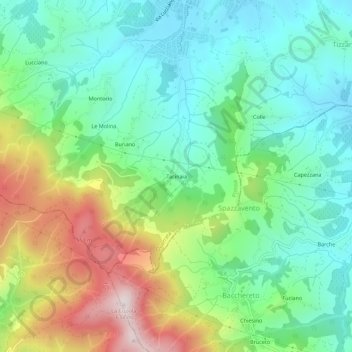 Topografisk kort Tacinaia, højde, terræn