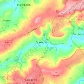 Topografisk kort Dunkerton, højde, terræn