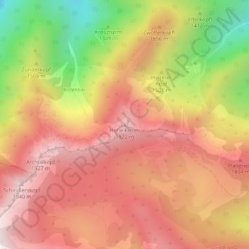 Topografisk kort Hohe Kisten, højde, terræn
