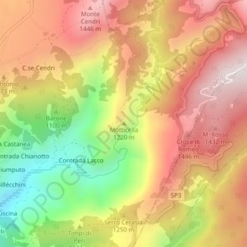 Topografisk kort Motticella, højde, terræn