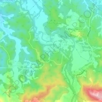 Topografisk kort Pangradin, højde, terræn
