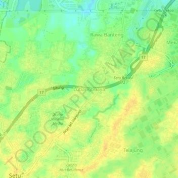 Topografisk kort Lubangbuaya, højde, terræn