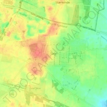Topografisk kort Tune, højde, terræn