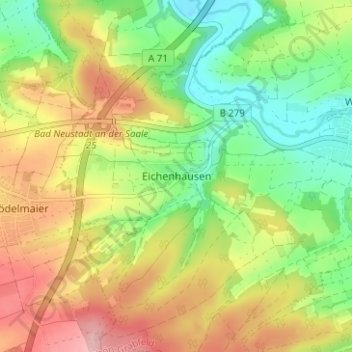 Topografisk kort Eichenhausen, højde, terræn