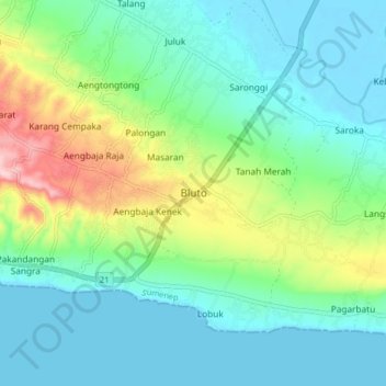 Topografisk kort Bluto, højde, terræn