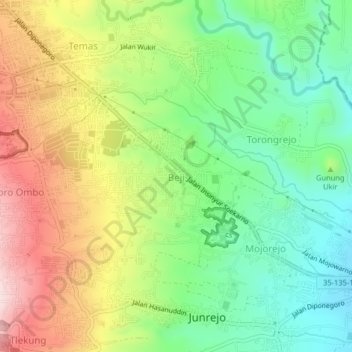 Topografisk kort Beji, højde, terræn