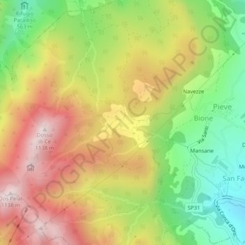 Topografisk kort Piani di Lo, højde, terræn