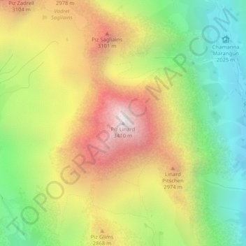 Topografisk kort Piz Linard, højde, terræn