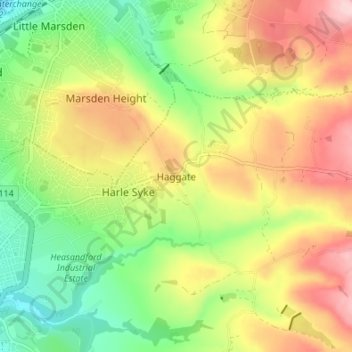 Topografisk kort Haggate, højde, terræn