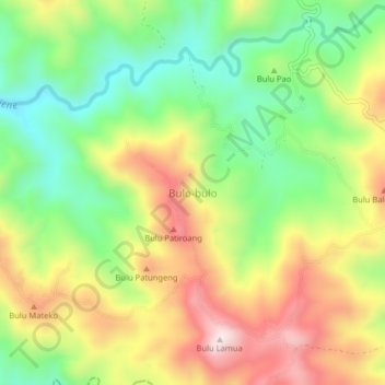 Topografisk kort Bulo-bulo, højde, terræn