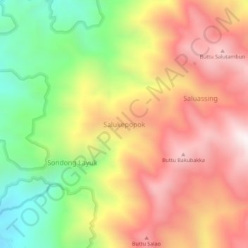Topografisk kort Salukepopok, højde, terræn