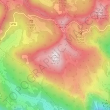 Topografisk kort Monte Toraro, højde, terræn