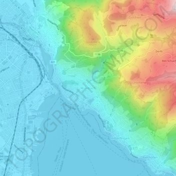 Topografisk kort Hünibach, højde, terræn