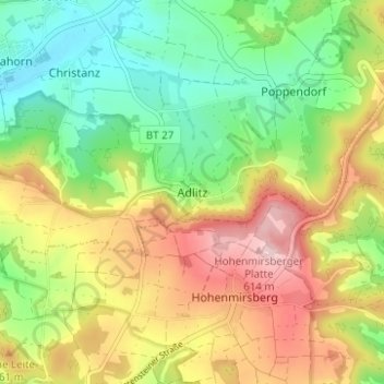 Topografisk kort Adlitz, højde, terræn