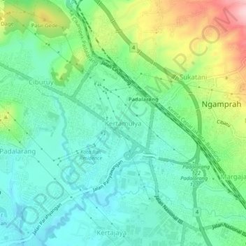 Topografisk kort Kertamulya, højde, terræn