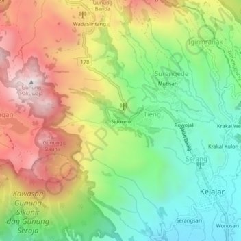 Topografisk kort Sidorejo, højde, terræn