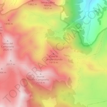Topografisk kort Colle di Camporotondo, højde, terræn