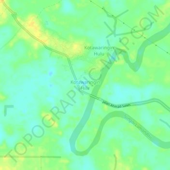 Topografisk kort Kotawaringin Hilir, højde, terræn