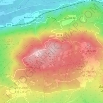 Topografisk kort Monte San Michele, højde, terræn