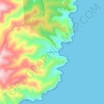 Topografisk kort Pugnochiuso, højde, terræn