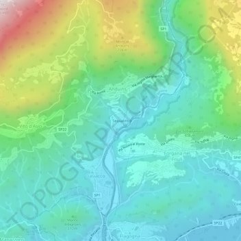Topografisk kort Sequalins, højde, terræn
