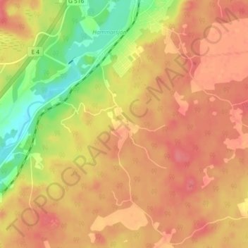 Topografisk kort Bråna, højde, terræn