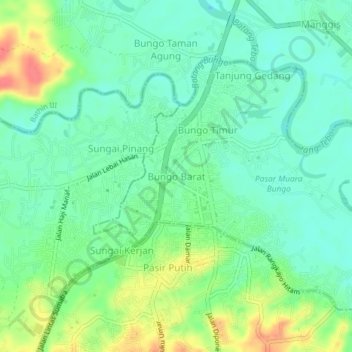 Topografisk kort Bungo Barat, højde, terræn