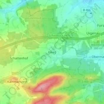 Topografisk kort Haag, højde, terræn