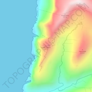 Topografisk kort Tosskorarhorn, højde, terræn