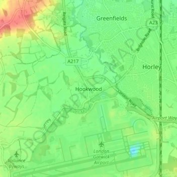 Topografisk kort Hookwood, højde, terræn
