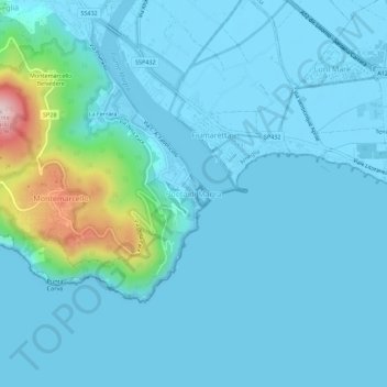 Topografisk kort Bocca di Magra, højde, terræn