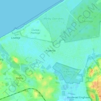 Topografisk kort Asserbo, højde, terræn