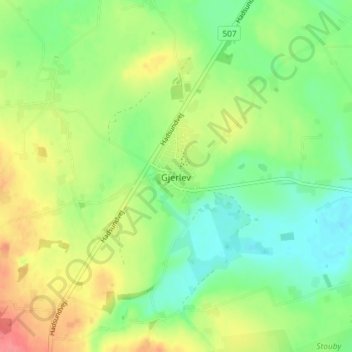 Topografisk kort Gjerlev, højde, terræn