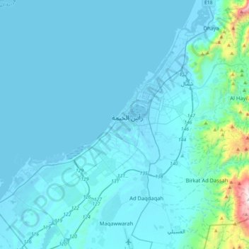 Topografisk kort Khuzam, højde, terræn