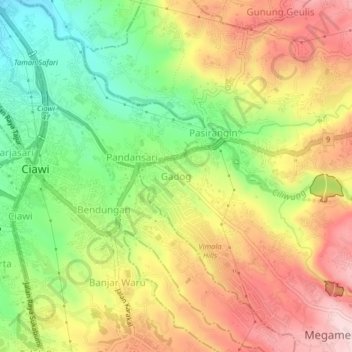 Topografisk kort Gadog, højde, terræn