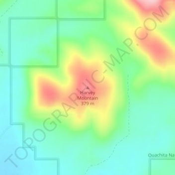 Topografisk kort Harvey Mountain, højde, terræn