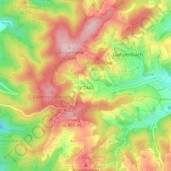 Topografisk kort Hohl, højde, terræn