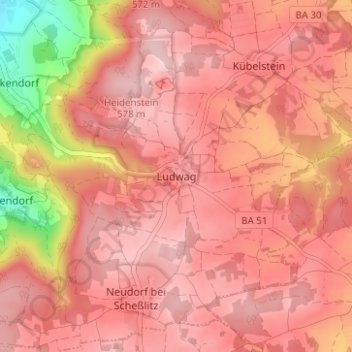 Topografisk kort Ludwag, højde, terræn