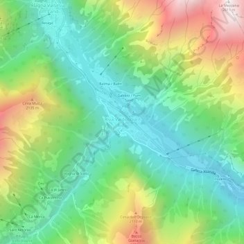 Topografisk kort Riva Valdobbia, højde, terræn