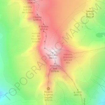Topografisk kort Carè Alto, højde, terræn
