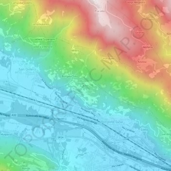 Topografisk kort Achit, højde, terræn