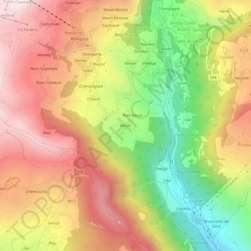 Topografisk kort Berzin, højde, terræn
