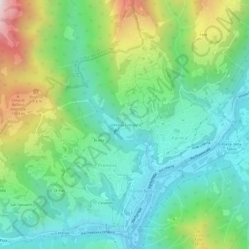 Topografisk kort Contrada Cossaglio, højde, terræn