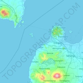 Topografisk kort Pulau Ular, højde, terræn