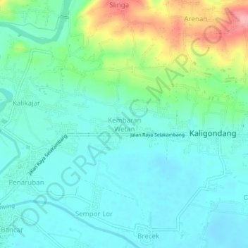 Topografisk kort Kembaran Wetan, højde, terræn