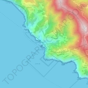 Topografisk kort Riomaggiore, højde, terræn