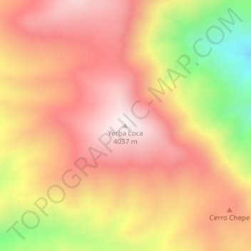 Topografisk kort Yerba Loca, højde, terræn