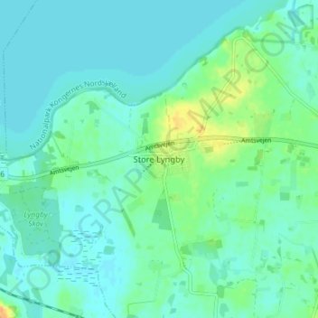 Topografisk kort Store Lyngby, højde, terræn