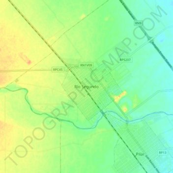 Topografisk kort Río Segundo, højde, terræn