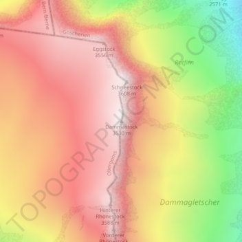 Topografisk kort Dammastock, højde, terræn